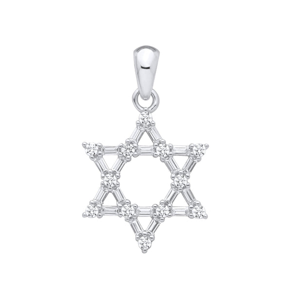 Sterling Silver Cubic Zirconia Necklace - Silver CZs Star of David Pendant - by Hearts Forever Jewellers
