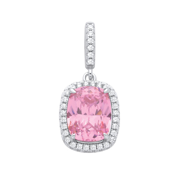 Sterling Silver Cubic Zirconia Necklace - Silver Pink Cushion cut CZ Pendant - by Hearts Forever Jewellers