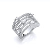 Sterling Silver Cubic Zirconia Ring - Silver Five Rows Round & Pear Shape Cz Ring J - by Hearts Forever Jewellers