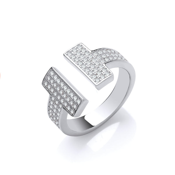 Sterling Silver Cubic Zirconia Ring - Silver T-Bar Cz Ring - by Hearts Forever Jewellers