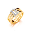 Sterling Silver Cubic Zirconia Ring - Silver with 14ct YG Plated CZ Three Band Ring - by Hearts Forever Jewellers