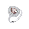 Sterling Silver Cubic Zirconia Ring - Silver Double Cz Pear Halo & Synthetic Morganite Ring - by Hearts Forever Jewellers
