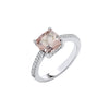 Sterling Silver Cubic Zirconia Ring - Silver Solitaire Synthetic Morganite & Cz Shoulder Ring - by Hearts Forever Jewellers