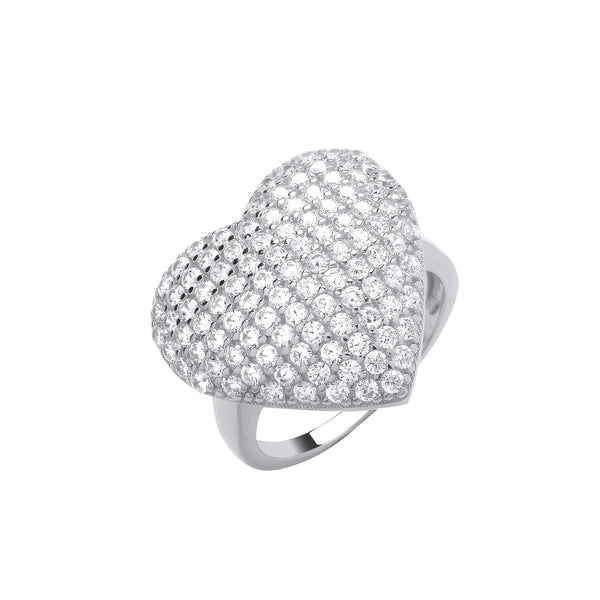 Sterling Silver Cubic Zirconia Ring - Silver Large CZ Heart Ring - by Hearts Forever Jewellers