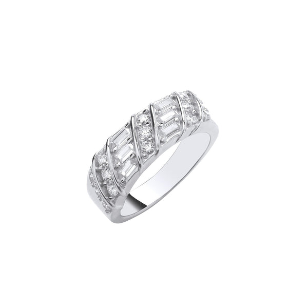 Sterling Silver Cubic Zirconia Ring - Silver Baguette & Round CZs Half ET Ring - by Hearts Forever Jewellers