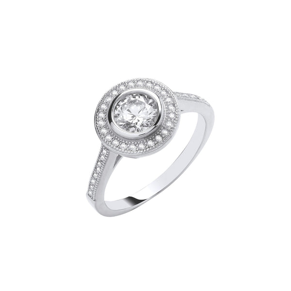 Sterling Silver Ring - Silver Rubover Halo Style Ring - by Hearts Forever Jewellers