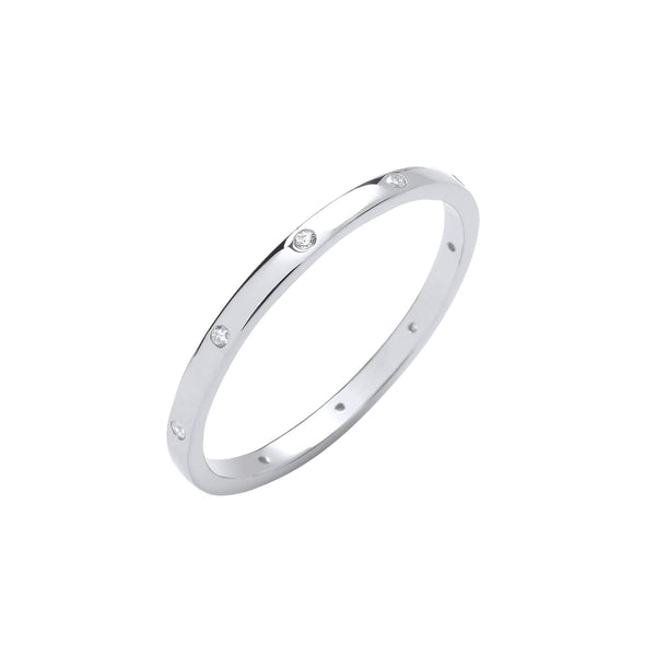 Sterling Silver Cubic Zirconia Jewellery - Silver CZs Court Shape 2mm Wedding Band - by Hearts Forever Jewellers