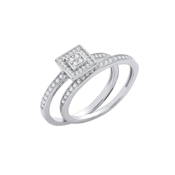 Sterling Silver Cubic Zirconia Ring - Silver Bridal Set Round CZs Half ET Rings - by Hearts Forever Jewellers