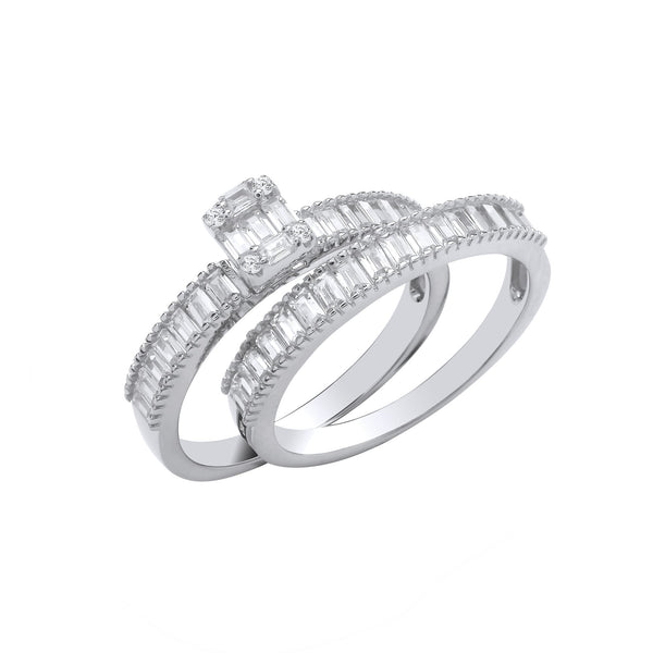 Sterling Silver Cubic Zirconia Ring - Silver Bridal Set Baguette CZs Half ET Rings - by Hearts Forever Jewellers