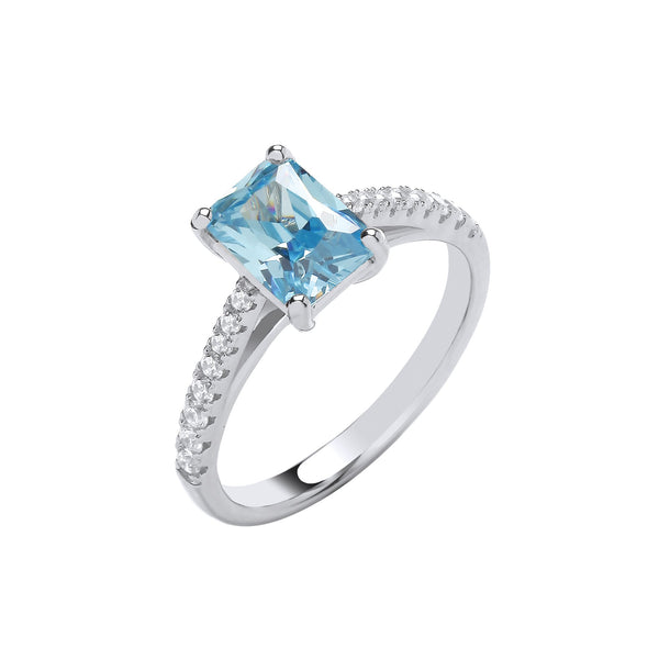 Sterling Silver Cubic Zirconia, Emerald Ring - Silver Emerald Blue CZ Solitaire Ring - by Hearts Forever Jewellers