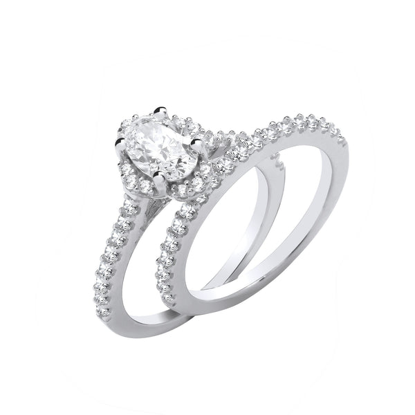 Sterling Silver Cubic Zirconia Ring - Silver Bridal Set Oval Cz Half ET Rings - by Hearts Forever Jewellers