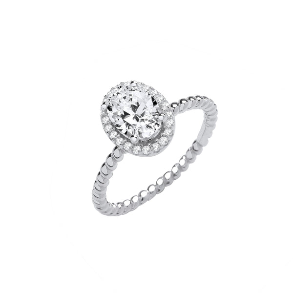 Sterling Silver Cubic Zirconia Ring - Silver Oval Cz Solitaire Ring - by Hearts Forever Jewellers