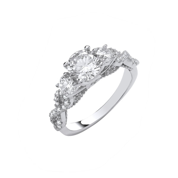 Sterling Silver Ring - Silver High Setting Trilogy with Infinity Sides Ring - by Hearts Forever Jewellers