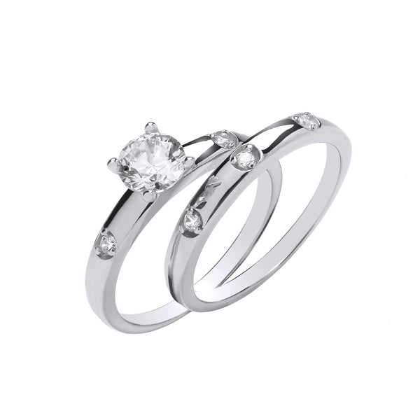 Sterling Silver Cubic Zirconia Ring - Silver Bridal Set S/S Round CZs Half ET Rings - by Hearts Forever Jewellers
