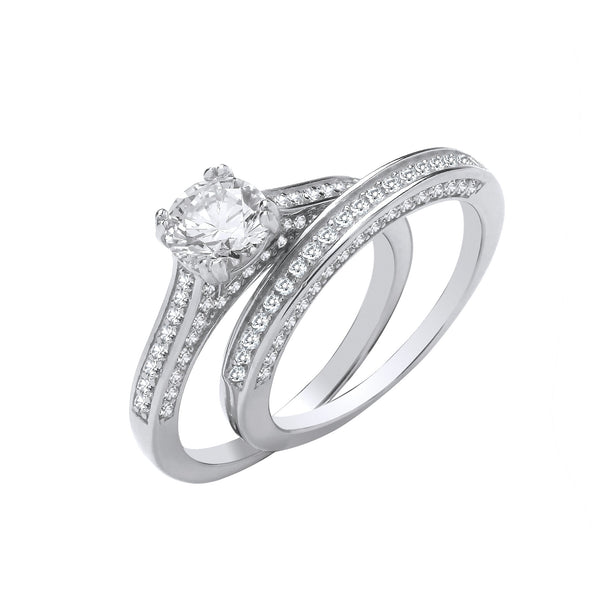Sterling Silver Cubic Zirconia Ring - Silver Bridal Set S/S & Shoulder CZs Half ET Rings - by Hearts Forever Jewellers
