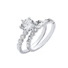 Sterling Silver Cubic Zirconia Ring - Silver Bridal Set Big CZ S/S & Rubover Half ET Rings - by Hearts Forever Jewellers