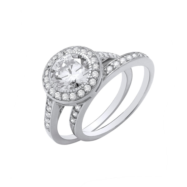 Sterling Silver Cubic Zirconia Ring - Silver Bridal Set Halo CZ Half ET Rings - by Hearts Forever Jewellers