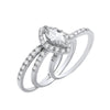 Sterling Silver Cubic Zirconia Ring - Silver Bridal Set Marquise Halo CZ Half ET 3 Rings - by Hearts Forever Jewellers