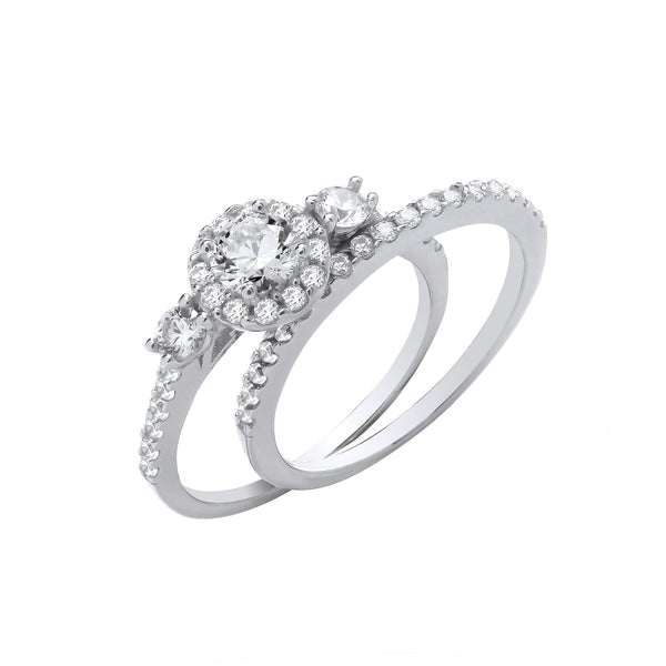 Sterling Silver Ring - Silver Bridal Set Trilogy Half ET Single Row Rings - by Hearts Forever Jewellers