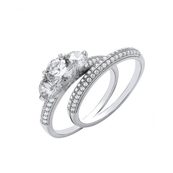 Sterling Silver Ring - Silver Bridal Set Trilogy Half ET Rings - by Hearts Forever Jewellers