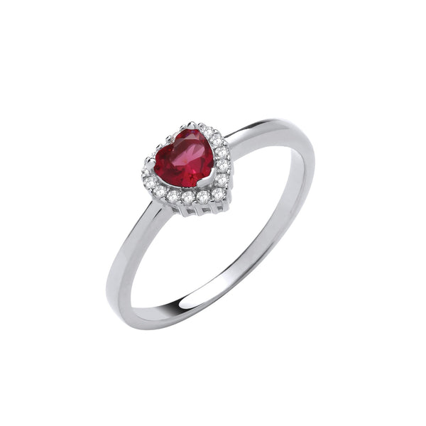 Sterling Silver Cubic Zirconia Ring - Silver Red CZ Heart Ring - by Hearts Forever Jewellers
