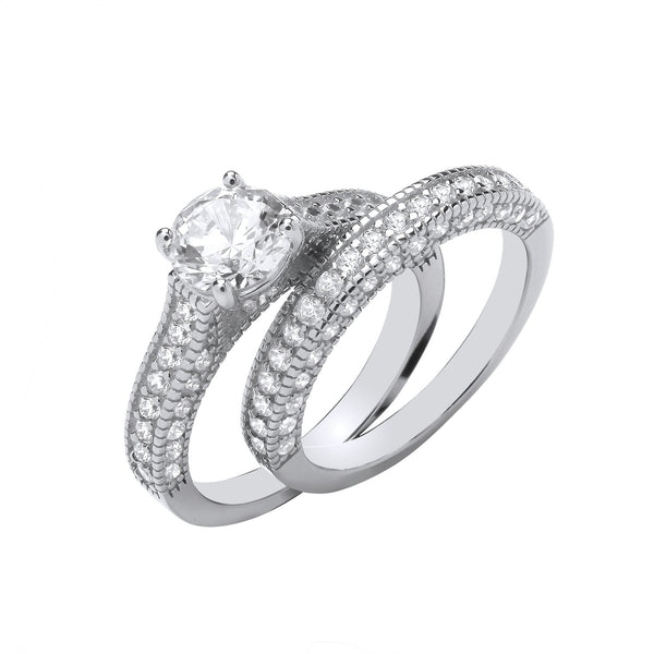 Sterling Silver Ring - Silver Bridal Set S/S Fancy Half ET Rings - by Hearts Forever Jewellers