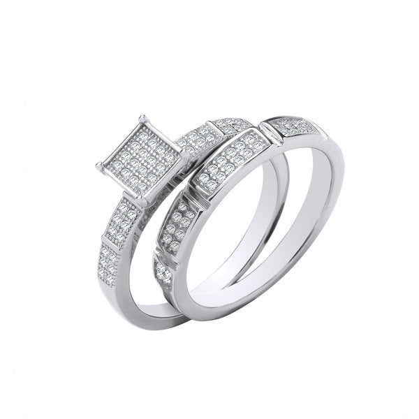 Sterling Silver Cubic Zirconia Ring - Silver Bridal Set Square Top CZ Half ET Rings - by Hearts Forever Jewellers