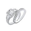 Sterling Silver Cubic Zirconia, Emerald Ring - Silver Emerald Centre CZ Fancy Bridal Set Rings - by Hearts Forever Jewellers