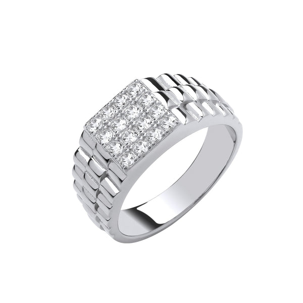 Sterling Silver Cubic Zirconia Ring - Silver Square Top Gents CZ Ring - by Hearts Forever Jewellers