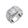 Sterling Silver Cubic Zirconia Ring - Silver Square Top with Round CZ Gents Ring - by Hearts Forever Jewellers