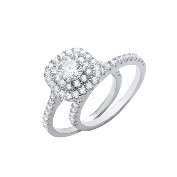 Sterling Silver Cubic Zirconia Jewellery - Silver Bridal Cushion Style Set Round CZ Centre - by Hearts Forever Jewellers