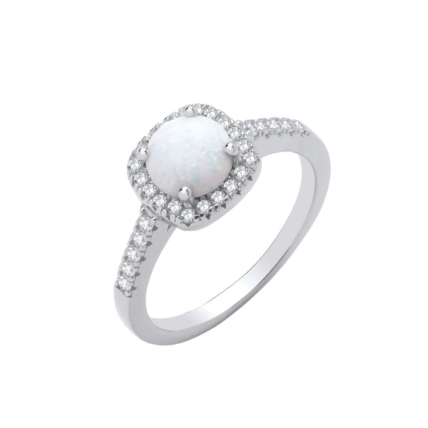 Sterling Silver Cubic Zirconia Ring - Silver Opal & CZ Halo Style Ring - by Hearts Forever Jewellers