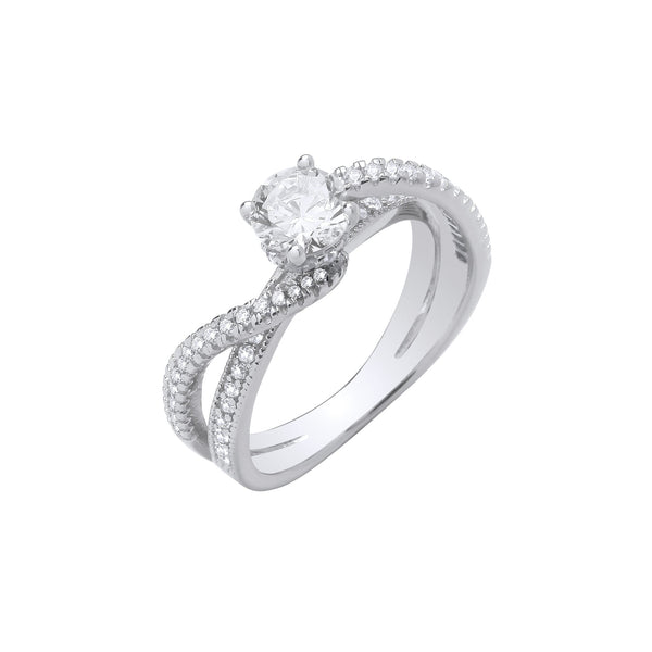 Sterling Silver Ring - Silver Entwined Split Shank Solitaire Ring - by Hearts Forever Jewellers