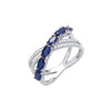 Sterling Silver Cubic Zirconia Ring - Silver Cross Over Clear & Blue CZs Ring - by Hearts Forever Jewellers