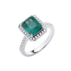 Sterling Silver Cubic Zirconia, Emerald Ring - Silver CZs & Green Fusion Stone Centre in Emerald Cut Ring - by Hearts Forever Jewellers