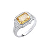 Sterling Silver Cubic Zirconia Ring - Silver Rub-Over Yellow Split Shank CZs Ring - by Hearts Forever Jewellers