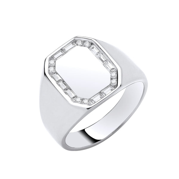 Sterling Silver Cubic Zirconia Ring - Silver CZs Signet Gents Ring - by Hearts Forever Jewellers