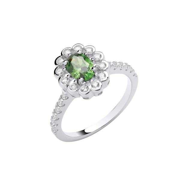 Sterling Silver Cubic Zirconia Ring - Silver Green Oval CZ Halo Ring - by Hearts Forever Jewellers
