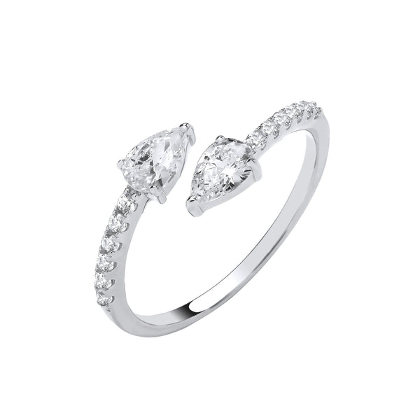 Sterling Silver Cubic Zirconia Ring - Silver Cross-Over Pear Shape CZs Ring - by Hearts Forever Jewellers