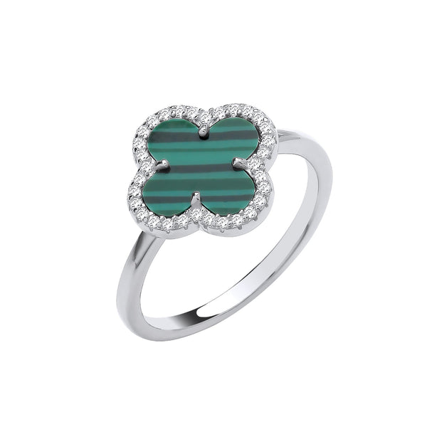 Sterling Silver Ring - Silver GREEN Four Leaf Clover Ring J - by Hearts Forever Jewellers
