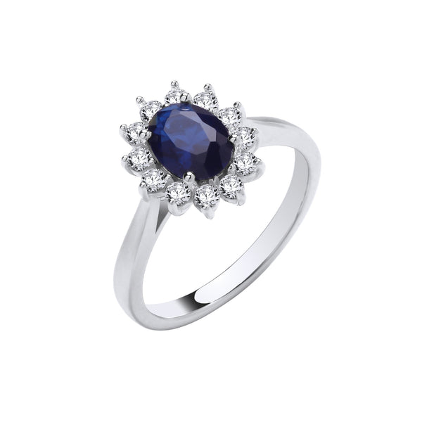 Sterling Silver Cubic Zirconia Ring - Silver Blue Oval CZ Halo Ring - by Hearts Forever Jewellers