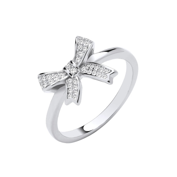 Sterling Silver Cubic Zirconia Ring - Silver CZ Bow Ring J - by Hearts Forever Jewellers