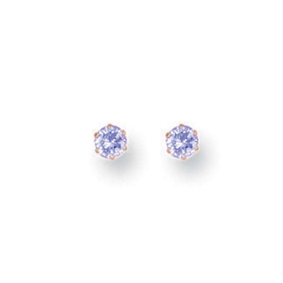 Cubic Zirconia Earrings - Y/G 3mm Claw Set Lavander Cz Studs - by Hearts Forever Jewellers
