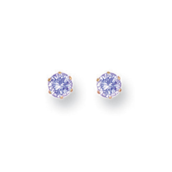 Cubic Zirconia Earrings - Y/G 4mm Claw Set Lavander Cz Studs - by Hearts Forever Jewellers