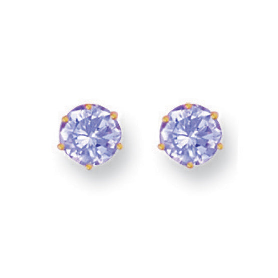 Cubic Zirconia Earrings - Y/G 6mm Claw Set Lavander Cz Studs - by Hearts Forever Jewellers