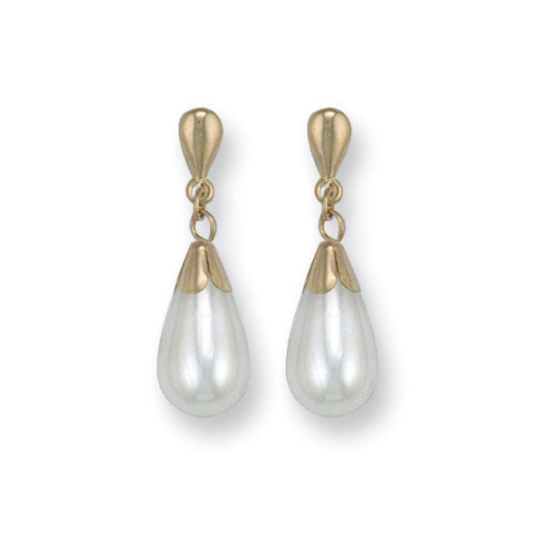 Pearl Earrings - Y/G Simulated Pearl Drop Studs - by Hearts Forever Jewellers