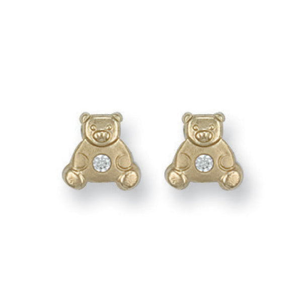 Cubic Zirconia Earrings - Y/G Cz Teddy Bear Studs - by Hearts Forever Jewellers