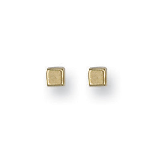 Earrings - Y/G 3mm Square Cube Studs - by Hearts Forever Jewellers