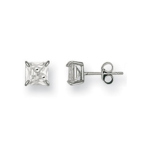 Cubic Zirconia Earrings - W/G 6mm Claw Set Princess Cut Cz Studs - by Hearts Forever Jewellers