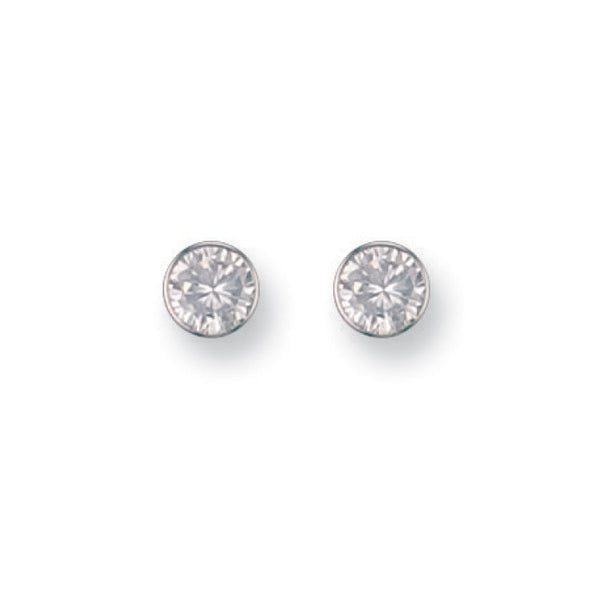 Cubic Zirconia Earrings - W/G 6mm Rubover Set Cz Studs - by Hearts Forever Jewellers